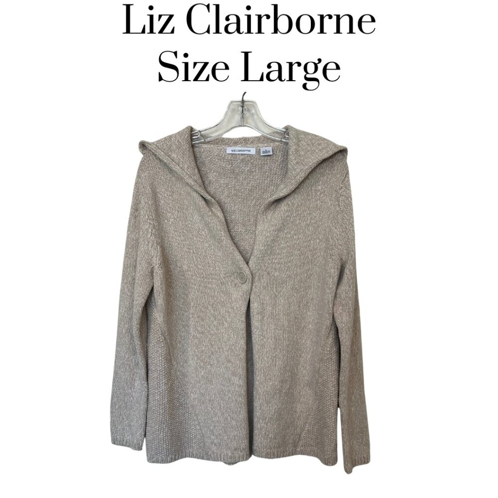 Liz Claiborne cardigan sweater single front button layering piece tan large EUC